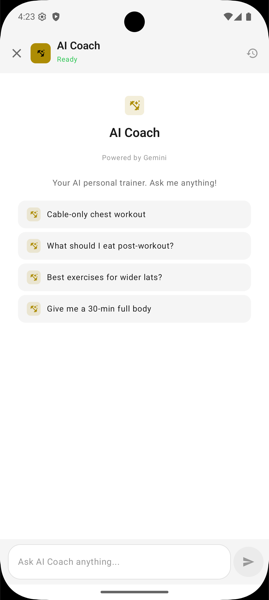 AI coach chat generating a personalized workout with exercise recommendations